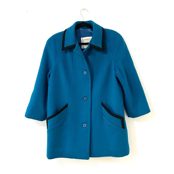 Vintage London Fog 100% Wool Winter Jacket Pea Coat Buttoned Teal Blue Size 6P - Picture 2 of 10
